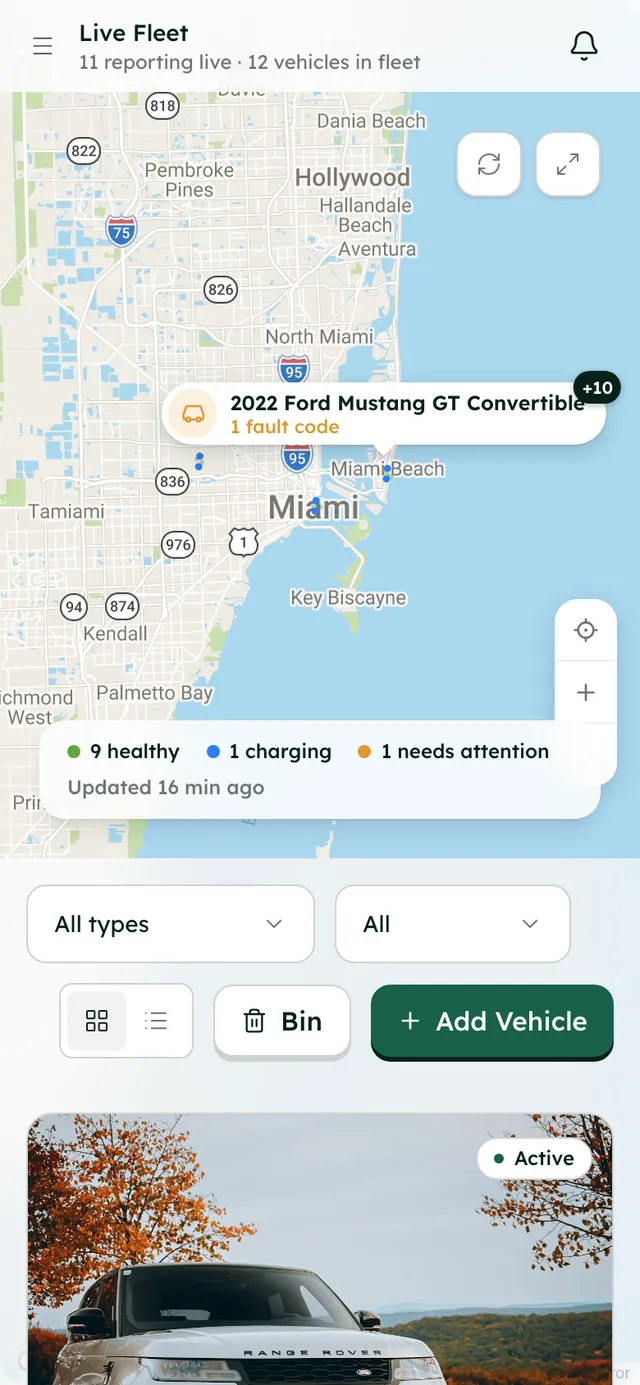 Live fleet on a phone: every car on the map